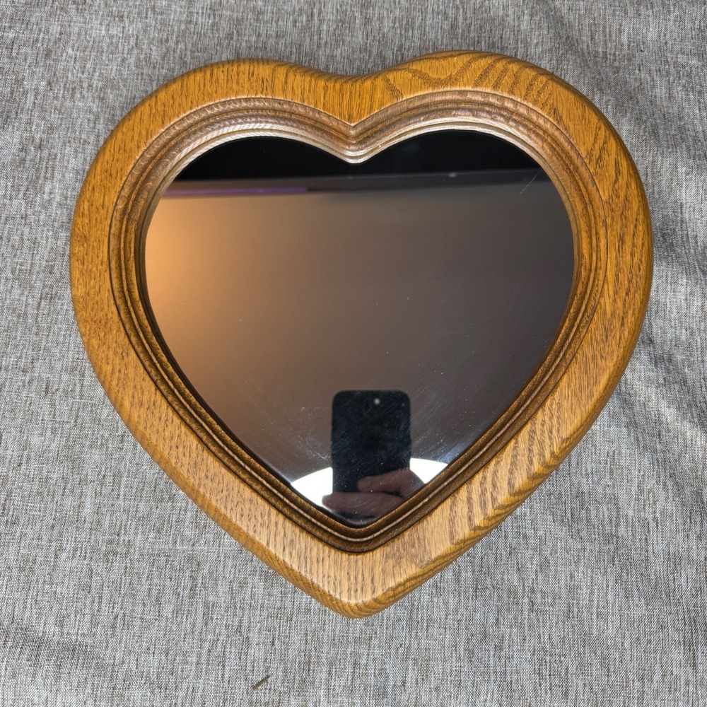 Vintage Heart Shaped Wood Wall Mirror Finish Cottagecore Wall Decor GrandmaCore